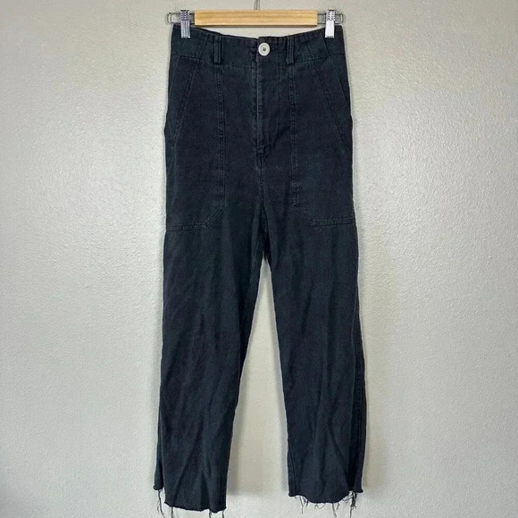 Back Beat Co. High Rise Straight Leg Cargo Pants Hemp Washed Black Small - Picture 3 of 8